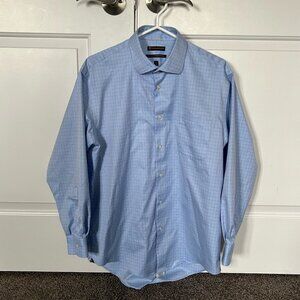 Hudson Room Men's Button Down Dress Shirt Blue with Stripes Size 16.5/33